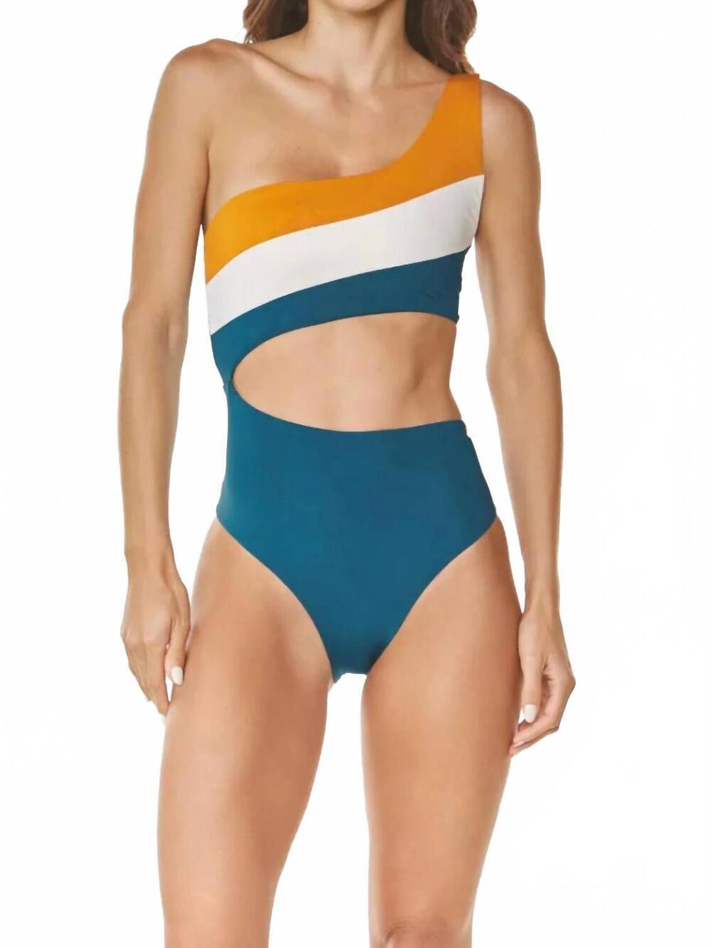 NEW DULZAMARA concha asymmetrical one piece in blue multi color